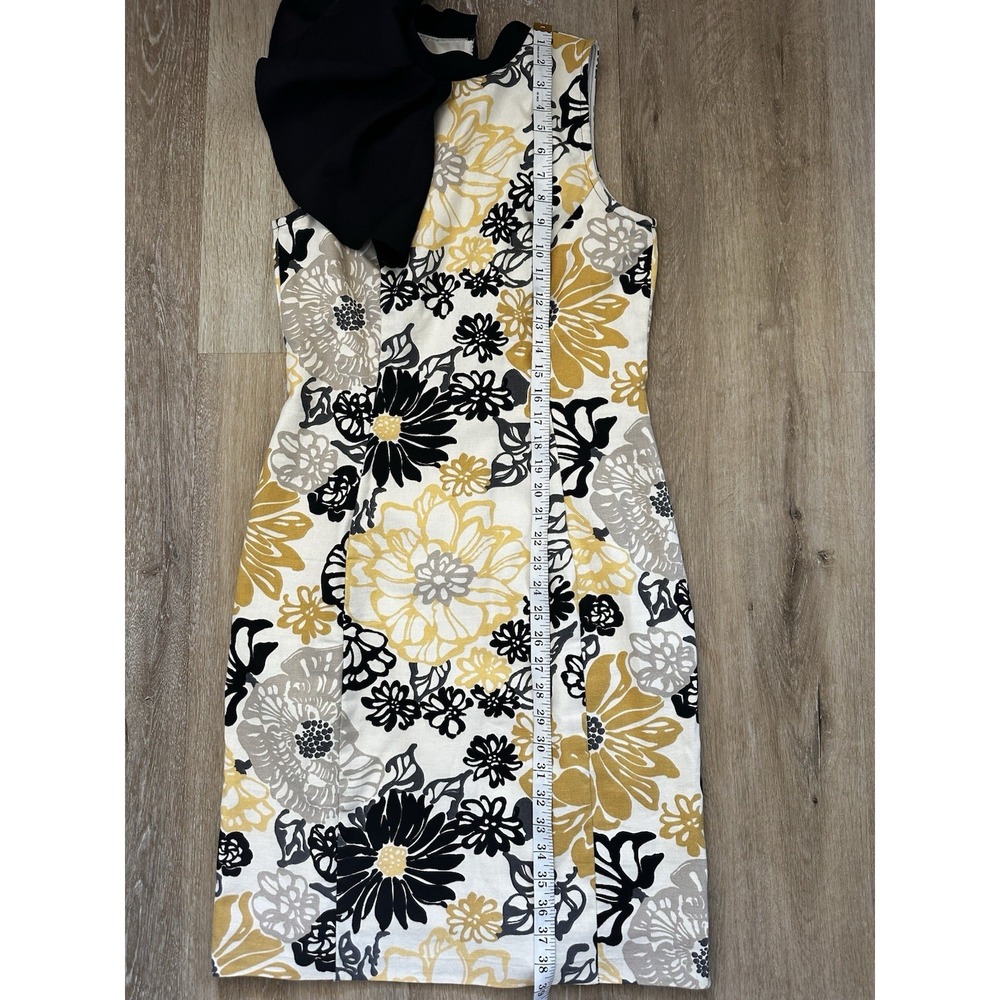 Floral Ruffle Shoulder Sheath Dress Women's Small Black Mustard Ivory - Picture 5 of 7